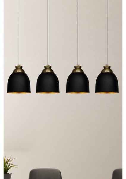 Modern Siyah Eskitme Dörtlü Avize, Salon ve Mutfak Için Şık Aydınlatma