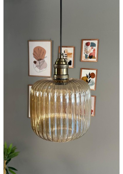 Şık Lale Tasarımlı Cam Bal Rengi Sarkıt Avize, Restoran ve Salon Aydınlatması