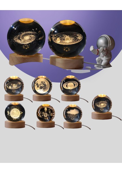 3D Samanyolu Galaksi Kristal Küre USB LED Işıklı Ahşap Standlı Gece Lambası fiyatları