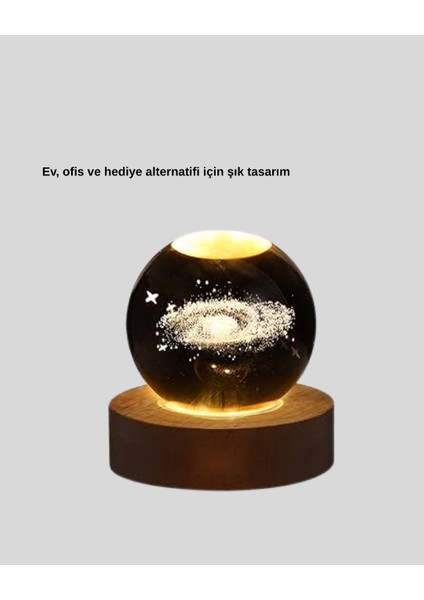 3D Samanyolu Galaksi Kristal Küre USB LED Işıklı Ahşap Standlı Gece Lambası modelleri