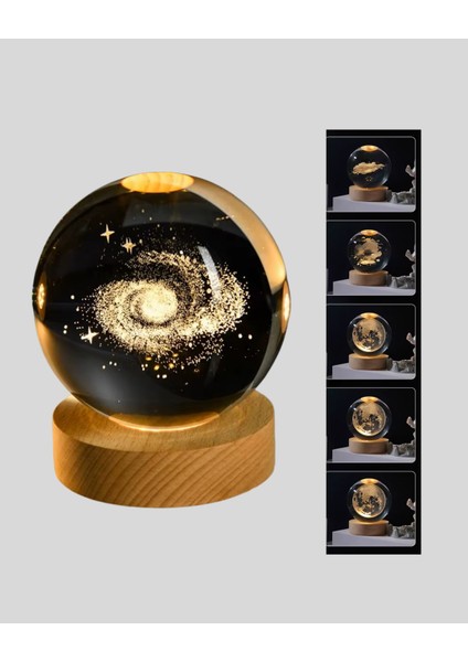 3D Samanyolu Galaksi Kristal Küre USB LED Işıklı Ahşap Standlı Gece Lambası fırsatları