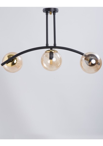 Şık Siyah Yaylı 3 Camlı Avize, Modern ve Zarif Aydınlatma Parçası