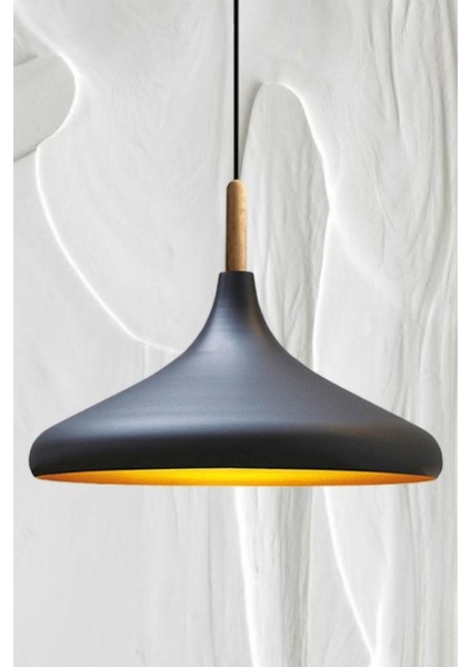 Siyah Ahşap Tekli Avize, Modern ve Şık Salon, Mutfak, Cafe Aydınlatması