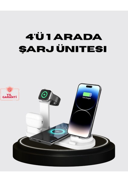 Apple Uyumlu Kablosuz Şarj Istasyonu 4 Cihaz Destekli ve Hızlı Şarjlı - TGR5318-5970