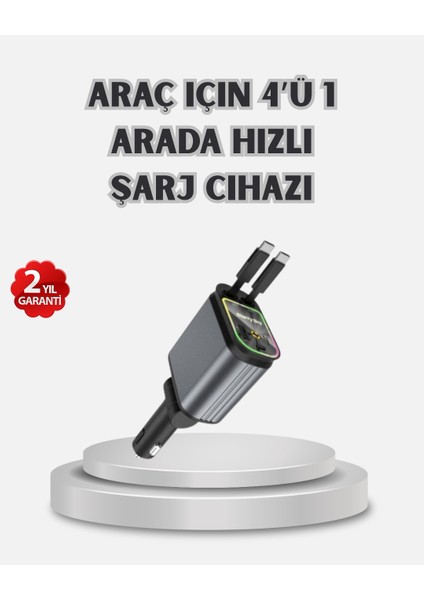 Araç Şarj Cihazı 4 Portlu 66W Hızlı Şarjlı LED Işıklı ve 180° Dönebilir - TGR3389-6983