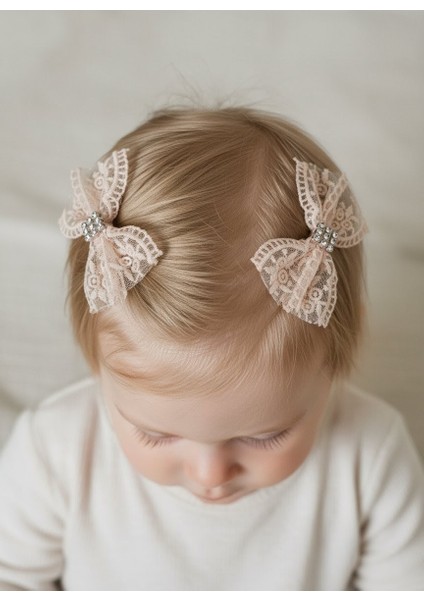 Saçsız Bebek Tokası, Ikili Sevimli Saç Acıtmayan Tüllü Kurdeleli Pullu Saçsız Bebek Tokası