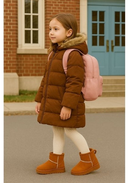 Çocuk Kız Bebek Taba Ultra Mini Süet Bot Içi Kürklü Kışlık Taban Ug Bot