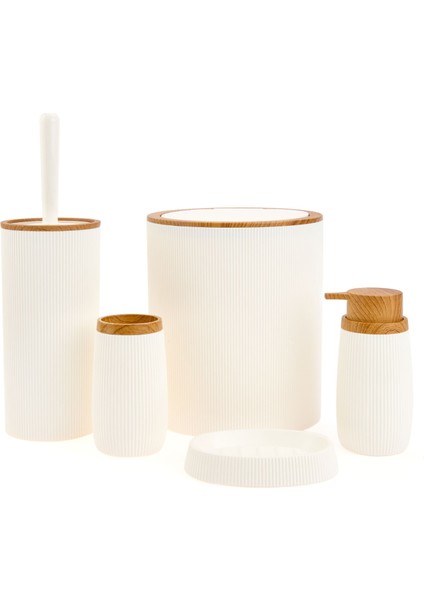 Bath Ahşap Desenli 5 Li Banyo Seti - Beyaz fiyatları