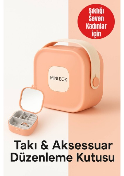 Mini Takı Kutusu, Ayna ve 4 Bölmeli Seyahat Saklama Organizer