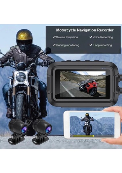 Motosiklet Kamerası Full Hd 1080P,150° Geniş Açı 3.0 Ekran Çift Ön–arka Kamera Wifi Destekl modelleri