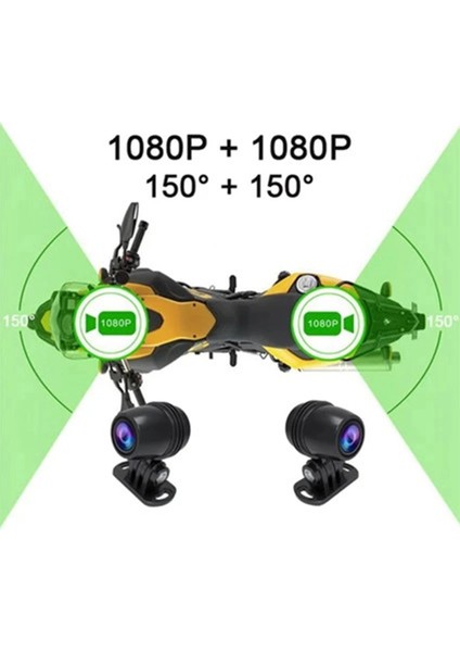 Motosiklet Kamerası Full Hd 1080P,150° Geniş Açı 3.0 Ekran Çift Ön–arka Kamera Wifi Destekl indirimleri