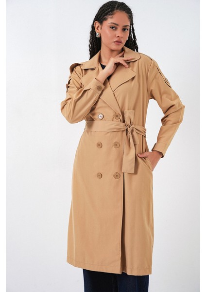 Kadın Bdart Uzun Kruvaze Yaka Trençkot Taba Doğal modelleri