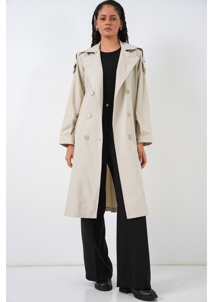 Kadın Bdart Uzun Kruvaze Yaka Trençkot Taş Doğal fiyatları