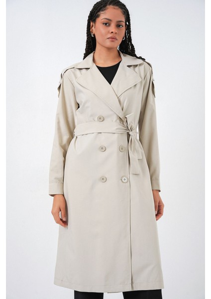 Kadın Bdart Uzun Kruvaze Yaka Trençkot Taş Doğal modelleri
