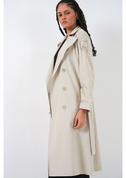 Kadın Bdart Uzun Kruvaze Yaka Trençkot Taş Doğal fırsatları