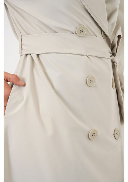 Kadın Bdart Uzun Kruvaze Yaka Trençkot Taş Doğal