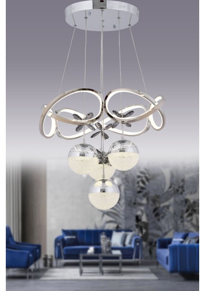 Şık Samay 3 Renk Krom Kristal Avize, Modern ve Elegant Tasarım