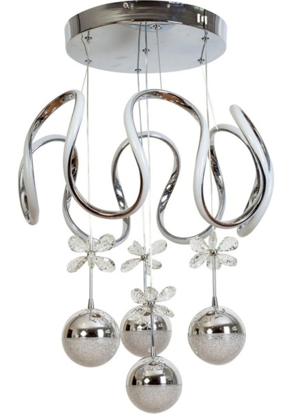 Maxsi 4 Lü Ledli Krom 3 Renk Sarkıt Avize, Şık ve Modern Tasarım