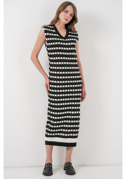 Kadın Bdart Desenli Triko Midi Elbise Siyah fiyatları