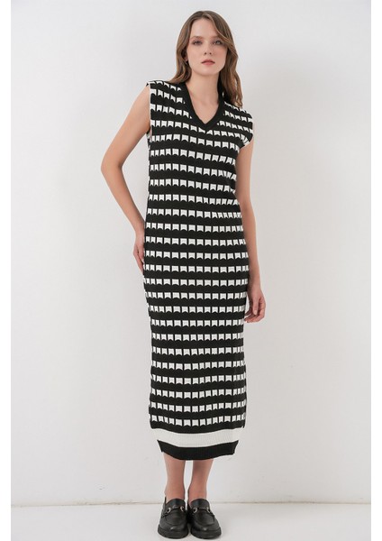 Kadın Bdart Desenli Triko Midi Elbise Siyah modelleri