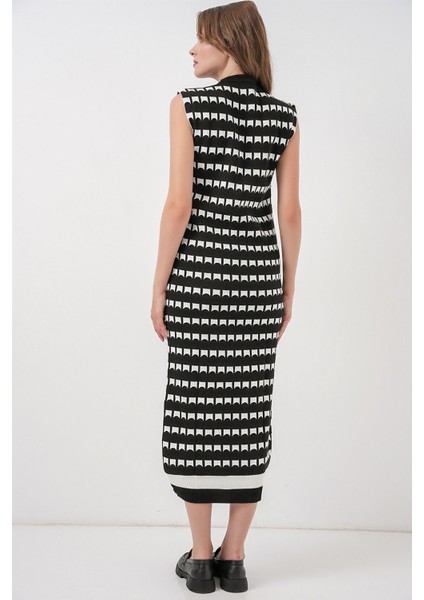 Kadın Bdart Desenli Triko Midi Elbise Siyah indirimleri