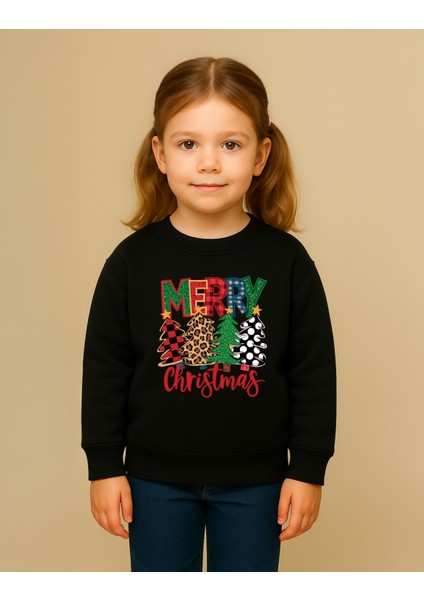 Merry Christmas Baskılı Yılbaşı Yeni Yıl Konsept 3 Iplik Bisiklet Yaka Unisex Sweatshirt (4-13 Yaş) modelleri