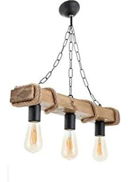 Rustik Ahşap Üçlü Avize, Şık ve Doğal Aydınlatma Parçası