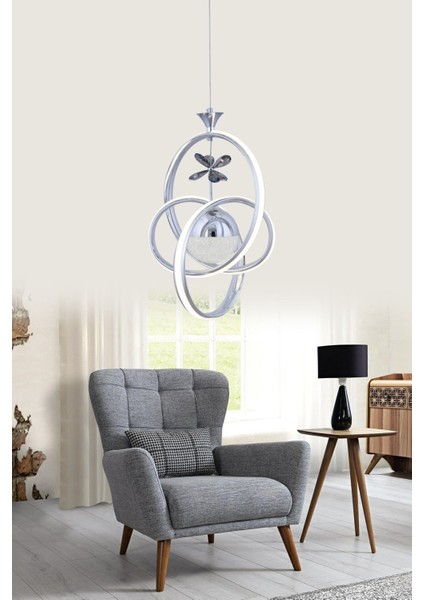 Şah 3 Renk Krom Kristal Taşlı Lüks LED Avize, Sarı Beyaz Gün Işığı