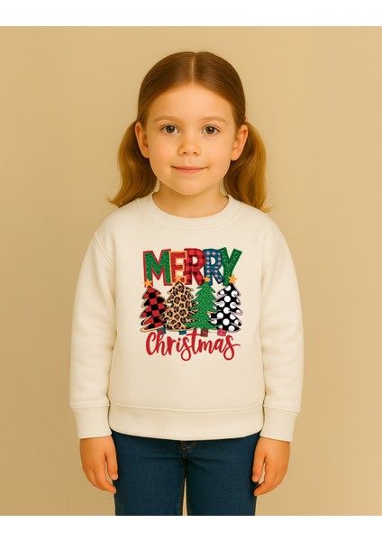 Merry Christmas Baskılı Yılbaşı Yeni Yıl Konsept 3 Iplik Bisiklet Yaka Unisex Sweatshirt (4-13 Yaş) modelleri