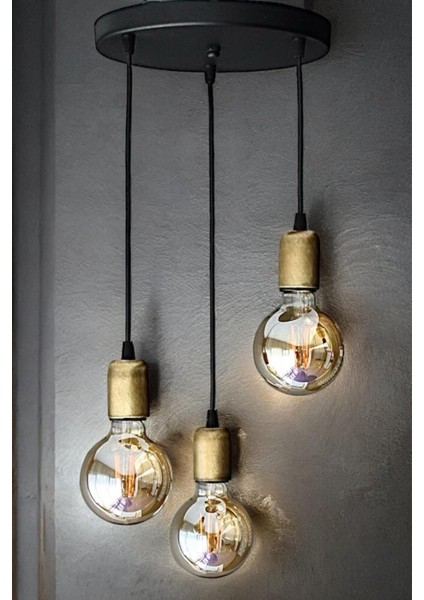 Rustik Modern 3'lü Sarkıt Duy, Eskitme Tasarım, Şık Aydınlatma Seti