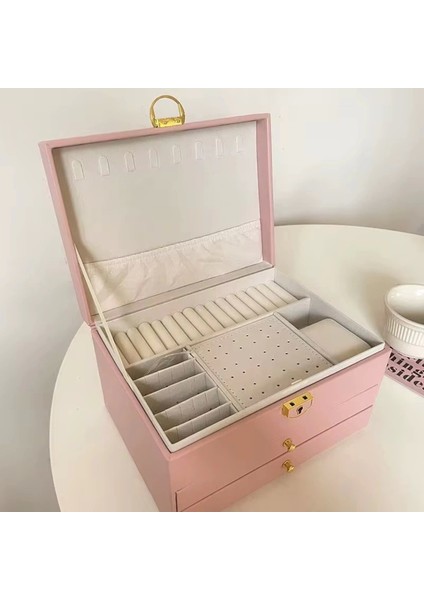Kadife Içli Dışlı Pembe 2 Çekmeceli Takı ve Mücevher Kutusu fiyatları