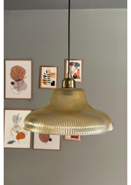 Bal Rengi Cam Avize, Yarım Lale Tasarımı, Retro Sarkıt Aydınlatma