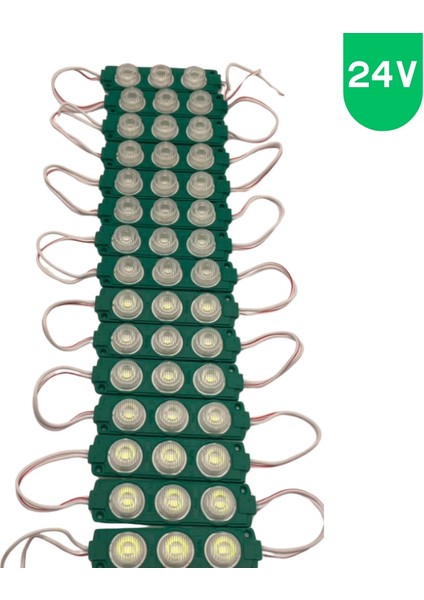 24 Volt 3 Watt 3 Lensli Yeşil 3030 Smd LED Modül IP65 10 Adet Modül