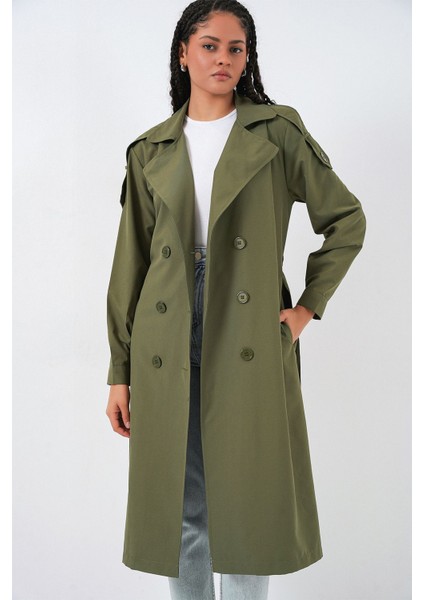 Kadın Bdart Uzun Kruvaze Yaka Trençkot Haki Yeşil
