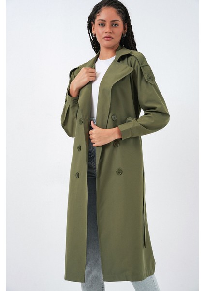 Kadın Bdart Uzun Kruvaze Yaka Trençkot Haki Yeşil fırsatları