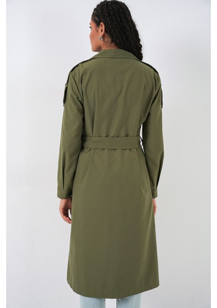 Kadın Bdart Uzun Kruvaze Yaka Trençkot Haki Yeşil