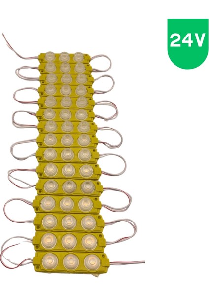 24 Volt 3 Watt 3 Lensli Sarı - Amber 3030 Smd LED Modül IP65 10 Adet Modül