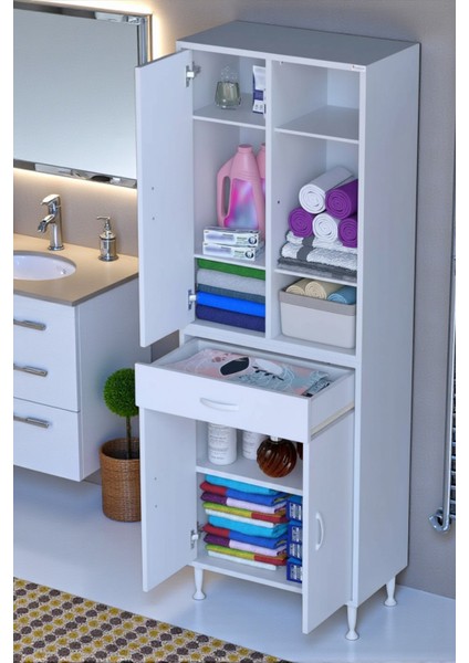 Rivo 4 Raflı Banyo/mutfak Dolabı 55 cm Beyaz Renkli Çok Amaçlı Dolap 55X173X32,5 cm Ebatlarında