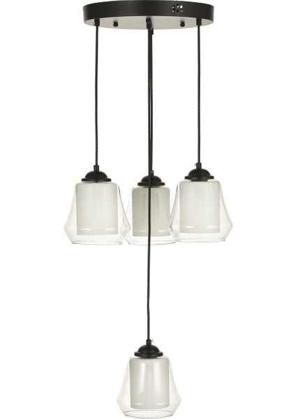 Modern 4'lü Şeffaf ve Beyaz Çift Camlı Sarkıt Avize Siyah Kasa fiyatları