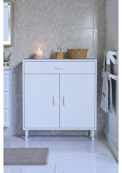 Fre 60 cm Çok Amaçlı Dolap 1 Raflı Tek Çekmeceli Banyo Mutfak Dolabı 60X88X32,5 cm Organizer Dolap