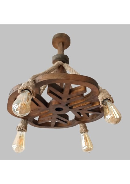 Rustik Ahşap Avize, Halat Detaylı, Şık ve Modern Tasarım