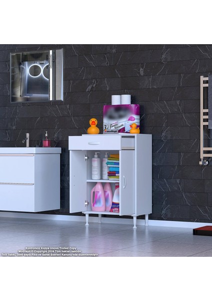 Fre 60 cm Çok Amaçlı Dolap 1 Raflı Tek Çekmeceli Banyo Mutfak Dolabı 60X88X32,5 cm Organizer Dolap