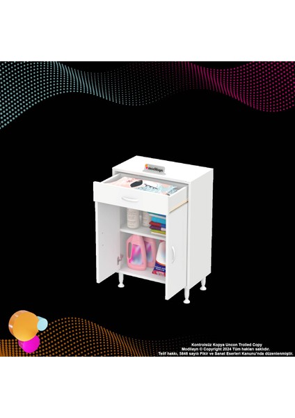 Fre 60 cm Çok Amaçlı Dolap 1 Raflı Tek Çekmeceli Banyo Mutfak Dolabı 60X88X32,5 cm Organizer Dolap