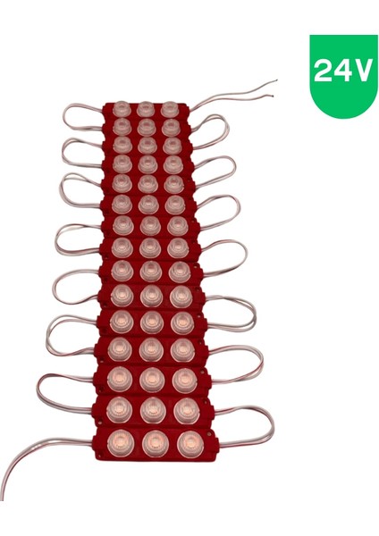 24 Volt 3 Watt 3 Lensli Kırmızı 3030 Smd LED Modül IP65 10 Adet Modül