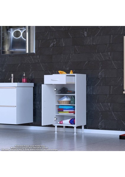 Rose 35 cm Beyaz 1 Çekmeceli Banyo Mutfak Dolabı 4 Bölmeli 3 Raflı Çok Amaçlı Dolap 35X88X32,5 cm indirimleri