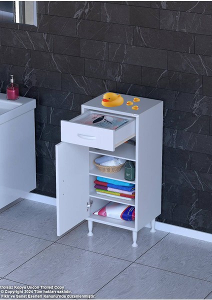 Rose 35 cm Beyaz 1 Çekmeceli Banyo Mutfak Dolabı 4 Bölmeli 3 Raflı Çok Amaçlı Dolap 35X88X32,5 cm