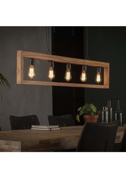 Şık Ahşap Sarkıt Avize, 130CM, 5 Duy, Modern ve Zarif Tasarım