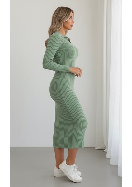 Kadın V Yaka Detay Triko Elbise modelleri