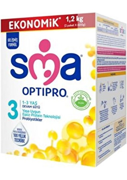 Optipro 3 Toz Devam Sütü 1200 gr (2x600g) 1-3 Yaş İçin Sütlü Besin