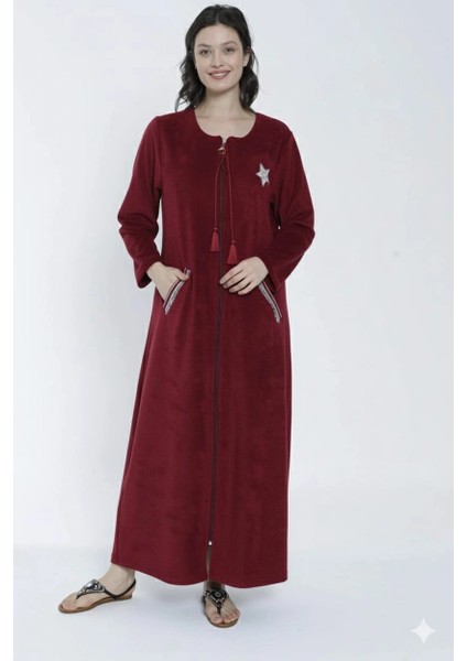 104018 Bayan Havlu Elbise - Bordo - 2XL